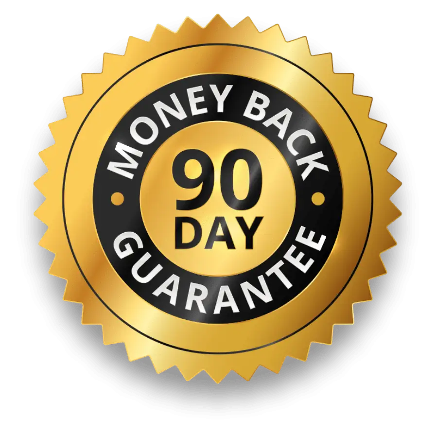 Gold 90-day money-back guarantee seal for Sumatra Slim Belly Tonic purchase protection