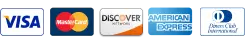 Credit card icons showing accepted payments: Visa, MasterCard, Discover, American Express, and Diners Club