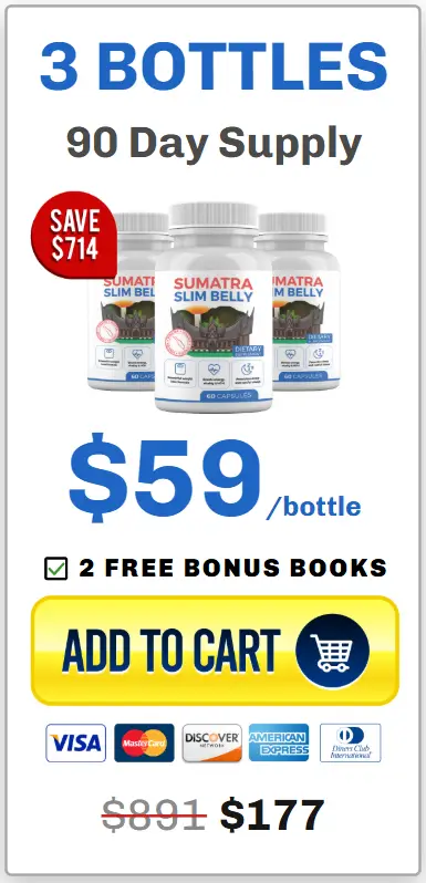 Special offer for 3 bottles of Sumatra Slim Belly Tonic, 90-day supply at $59/bottle with 2 free bonus books